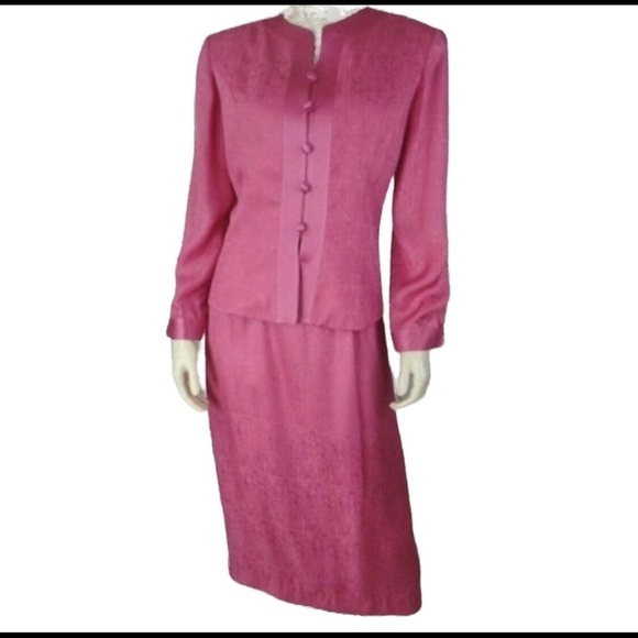 𝅺nwt - ADRIANNA PAPELL 100% Silk Rose Pink Skirt Suit Set - Size 10 - Picture 1 of 12